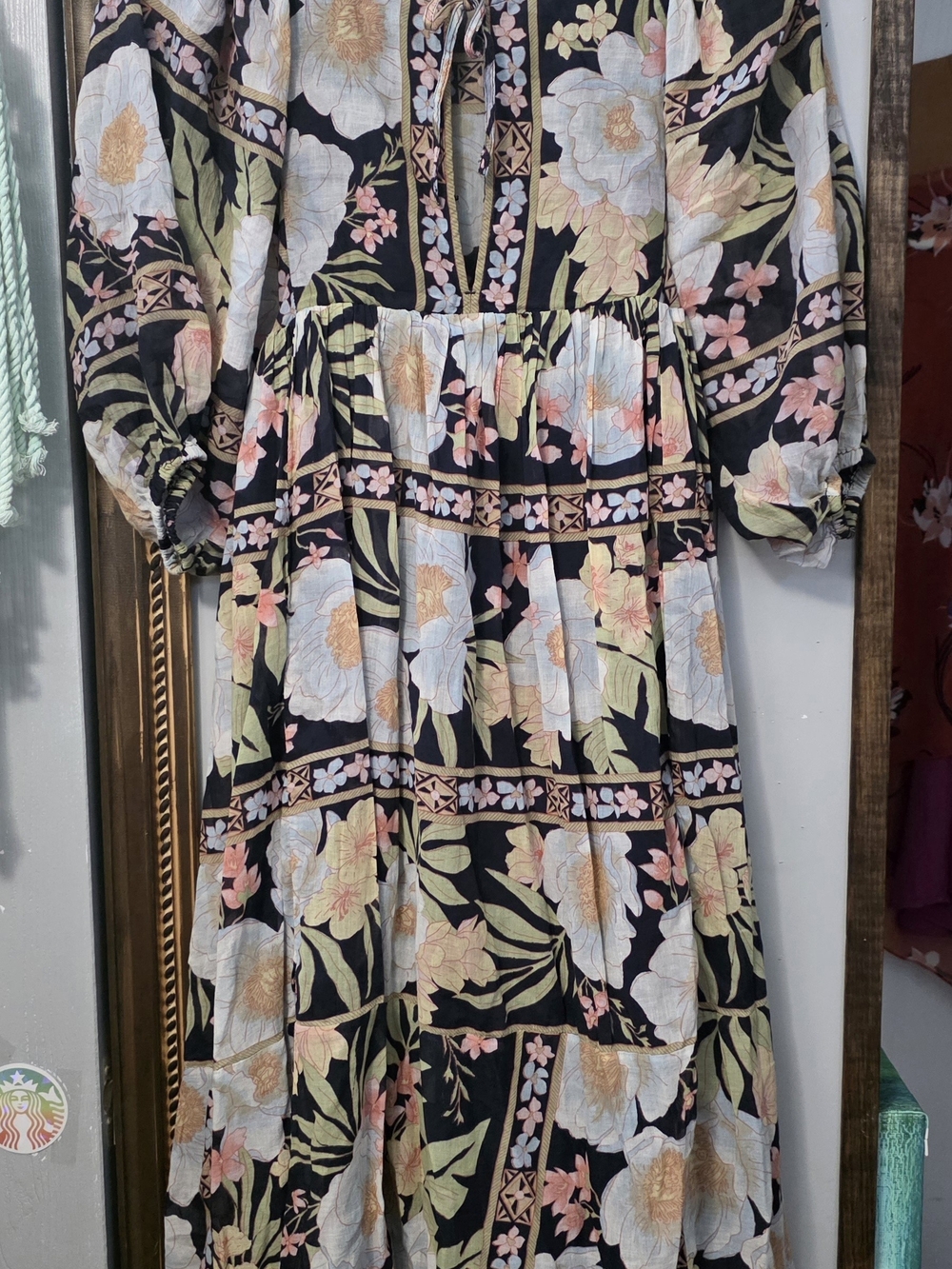 Billabong Black Maxi Dress with Pastel Floral Motif